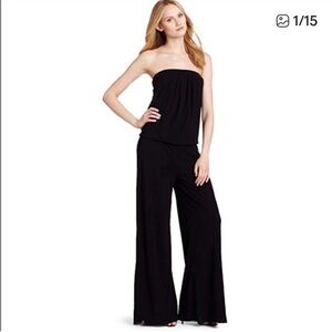 SWEET PEA Strapless Mesh Fully Lined Wide Leg Jumpsuit Size Small Elastic Waist